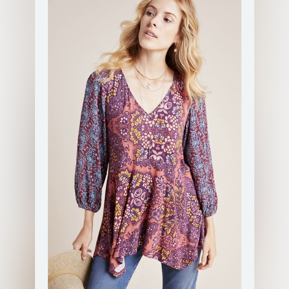 Anthropology Maeve Multicolor Floral Blouse